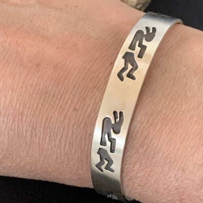 Navajo Kokopelli Stamped Cuff Bracelet | Sterling Silver | Authentic Native American Handmade | 12826
