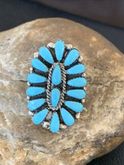 Navajo Blue Cluster Turquoise Needlepoint Ring | Authentic Native American Sterling Silver | Multi-Stone | Sz 6 | 11943