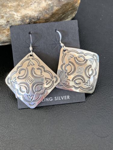 Southwestern Women's Navajo Stamped Earrings | Sterling Silver | Authentic Native American Handmade | 1663