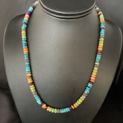 Navajo Blue Turquoise & Orange Spiny Oyster Necklace | Sterling Silver | 18" | 13434
