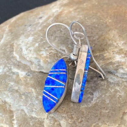 Navajo Blue Opal Inlay Turquoise Earrings | Sterling Silver | Authentic Native American Handmade | 12026