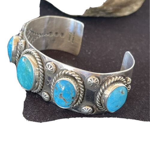 Mens Navajo Sterling Silver Kingman Turquoise Cuff Bracelet 01291