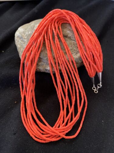 Navajo Red Stabilized Coral Heishi Necklace | 10 Strand Sterling Silver | 20" | 760