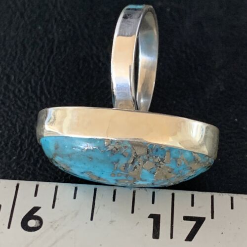 Navajo Blue Turquoise Adjustable Ring | Sterling Silver | Sz 8.5 | Authentic Native American Handmade | 14035