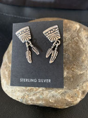 Old Pawn Women's Southwestern Stud Earrings | Sterling Silver Rug Design | 1" | 13041
