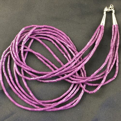 Navajo Sugilite 5-Strand Heishi Necklace | Sterling Silver Tubes | 19" | Authentic Native American Handmade | 10165