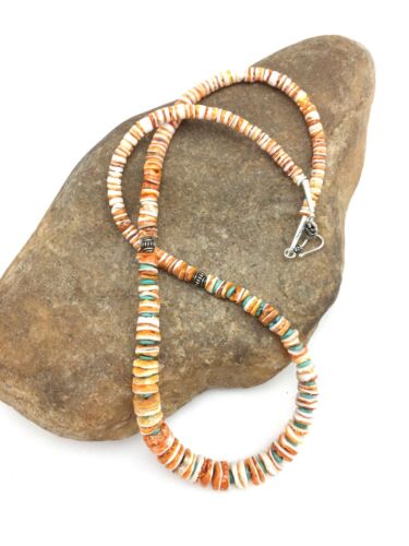 Navajo Spiny Oyster Graduated Necklace | Sterling Silver | Authentic Native American | 21" | 4771