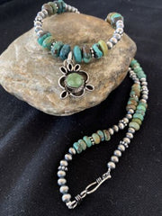 Men's Spiderweb Turquoise Pendant | Navajo Pearls Sterling Silver Necklace | Authentic Native American Handmade | 1017
