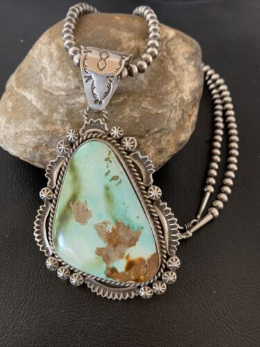 Navajo Green Royston Turquoise Pendant Necklace | Sterling Silver | Authentic Native American Handmade | 1935