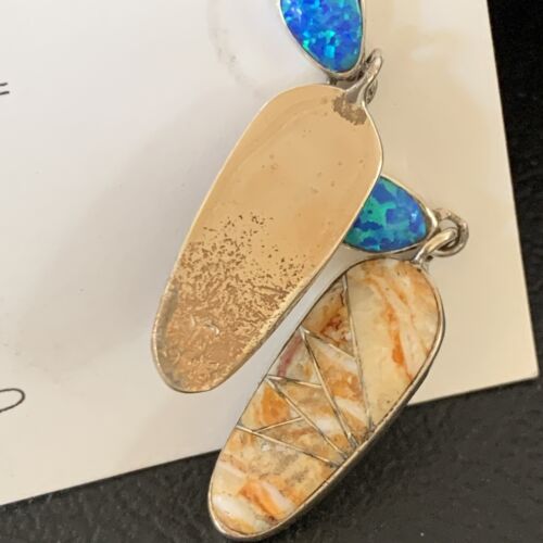 Navajo Snake Swirl Earrings | Orange Spiny Oyster Opal Inlay | Sterling Silver | Native American Handmade | 12022