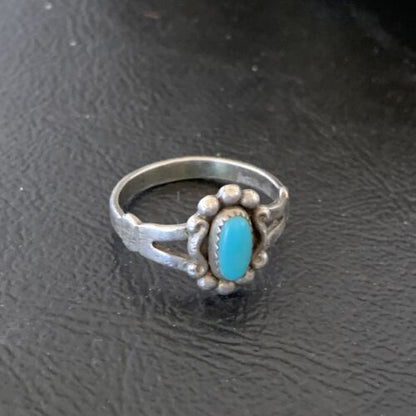Southwestern Old Pawn Navajo Blue Turquoise Ring | Sterling Silver | Sz 5.5 | 10774