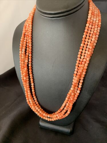 Southwestern Navajo Pink Coral Bead Necklace | 5 Strand | Sterling Silver | 22" | 12509 - Masha USA