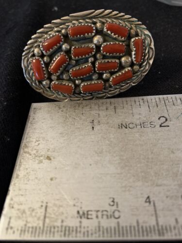 Navajo Red Coral Cluster Ring | Authentic Native American Sterling Silver | Multi-Stone | Sz 6.5 | 02220