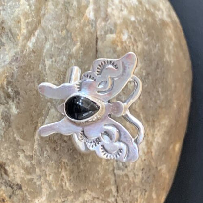 Southwestern Navajo Black Onyx Butterfly Ring | Sterling Silver | Adj Sz 8 | 10385