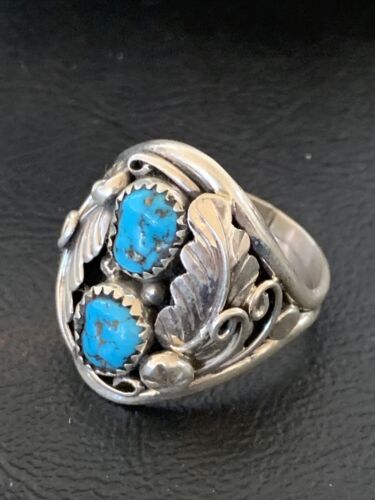 Navajo Blue Kingman Turquoise Feather Ring | Authentic Native American Sterling Silver | Multi-Stone | Sz 11.5 | 12222
