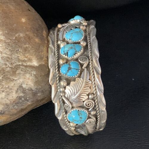 Native American Men's Blue Kingman Turquoise Cuff Bracelet | Sterling Silver | 14135