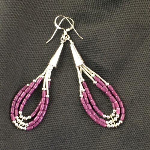 Handmade Liquid Silver Heishi Beads Purple Sugilite Earrings | Sterling Silver | 2" | 1993