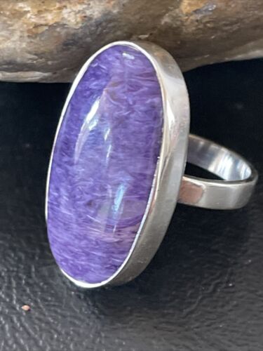 Navajo Purple Charoite Ring | Sterling Silver | Sz 8 Adjustable | Authentic Native American Handmade | 10568