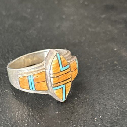 Native American Women's Navajo Blue Turquoise Spiny Oyster Inlay Ring | Sz 9.5 | 14561