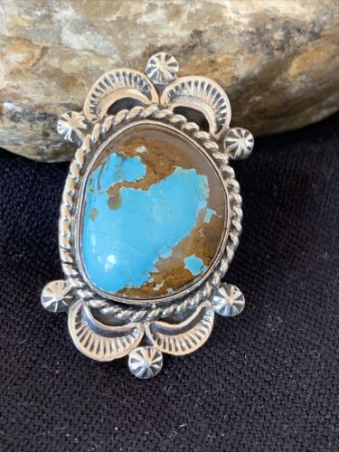 Southwestern Navajo Sterling Silver Blue Turquoise #8 Ring | Sz 7.5 | 1687