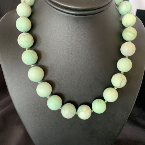 Native American Navajo Green Jade Bead Necklace | Sterling Silver | 16mm | 18" | 13263