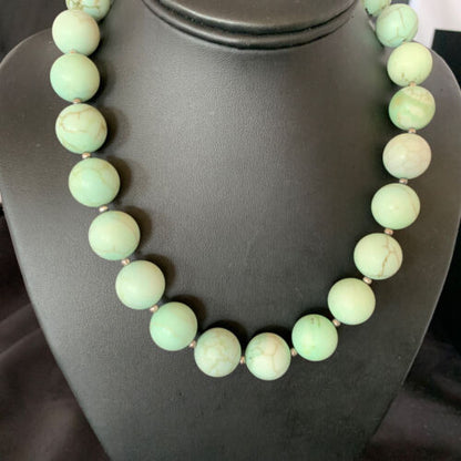 Native American Navajo Green Jade Bead Necklace | Sterling Silver | 16mm | 18" | 13263
