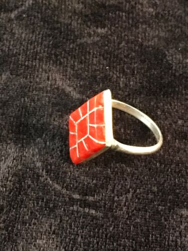 Native American Red Coral Navajo Ring | Sterling Silver | Sz 4.5 | Authentic Handmade | 8708