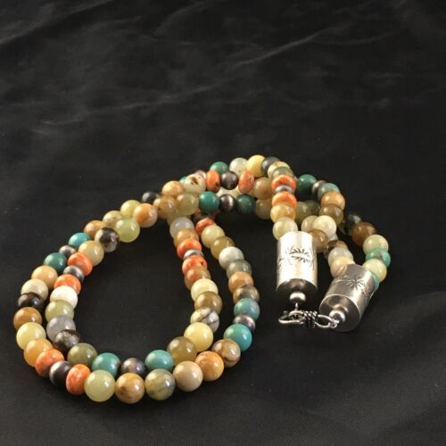 Navajo Sterling Silver Jasper Coral Turquoise Necklace | 19" | Authentic Native American Handmade | 10266