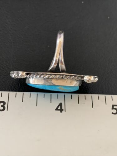 Navajo Blue Kingman Turquoise Ring | Sterling Silver | Sz 7.5 | Authentic Native American Handmade | 13382