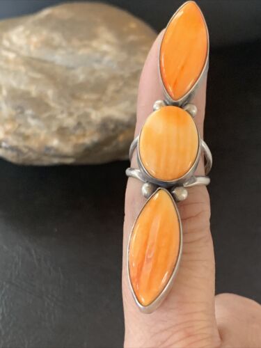 Navajo Orange Spiny Oyster Ring | Authentic Native American Sterling Silver | Multi-Stone | Sz 5.5 | 11657