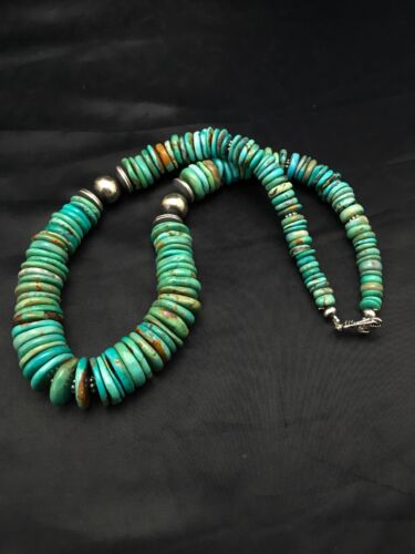 Navajo Sterling Silver & Turquoise Graduated Necklace | Authentic Native American | 18" | 4047