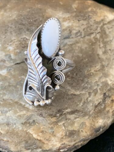 Navajo White Buffalo Turquoise Ring | Sterling Silver | Sz 8 | Authentic Native American Handmade | 12186
