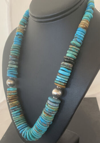 Navajo Graduated Blue Green Turquoise Necklace | Sterling Silver | Authentic Native American | 21" | 606 - Masha USA