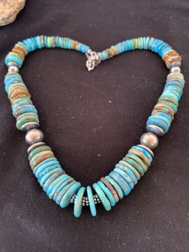 Southwestern Navajo Blue & Green Turquoise Necklace | Sterling Silver | Graduated | Authentic Native American | 20" | 1143 - Masha USA