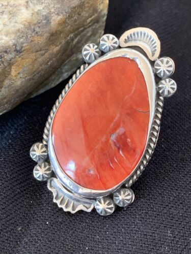 Southwestern Women's Navajo Red Spiny Oyster Ring | Sterling Silver | Sz 8.5 | 10204