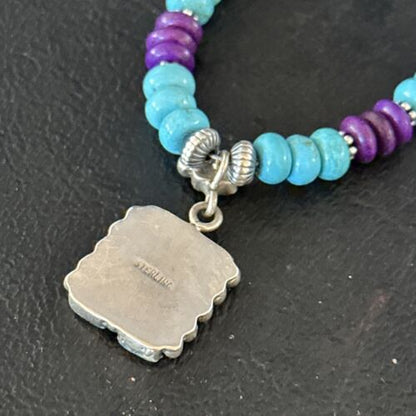 Blue Turquoise Sugilite Navajo Sterling Silver Necklace Pendant | Multi-Stone | 14644