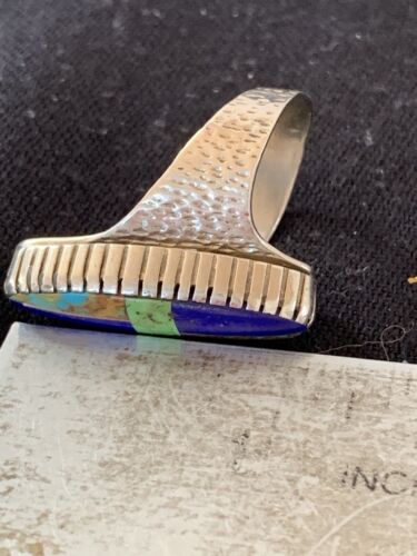 Navajo Multi-Color Lapis & Turquoise Inlay Ring | Sterling Silver | Sz 7 | Authentic Native American Handmade | 1578