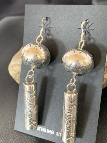 Navajo Sterling Silver Bead Earrings | Handmade Native American Pearls | 2.75" | 1518