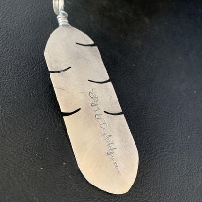Men's Wild Horse Turquoise Feather Pendant | Navajo Sterling Silver | Authentic Native American Handmade | 13986