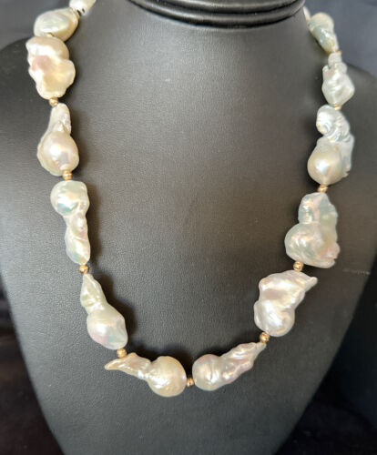 Native American White Baroque Pearl Necklace | Gold Filled Beads | 20" | 14237