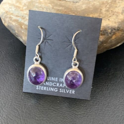 Navajo Purple Amethyst Dangle Drop Earrings | Sterling Silver | Authentic Native American Handmade | 12685