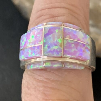Navajo Pink Opal Inlay Band Ring | Sz 9 | Authentic Native American Handmade | 12406