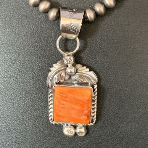 Navajo Orange Spiny Oyster Pendant | Sterling Silver | Authentic Native American Handmade | 13640