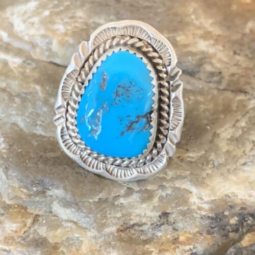 Navajo Blue Kingman Turquoise Ring | Sterling Silver | Sz 9 | Authentic Native American Handmade | 12952