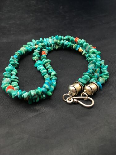 Navajo Blue Turquoise Nugget Bead Necklace | 2 Strand | Sterling Silver | 17" | Authentic Native American Handmade | 4490 - Masha USA