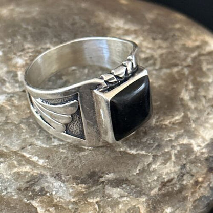 Native American Men's Navajo Black Onyx Ring | Sterling Silver | Sz 12.5 | 14445