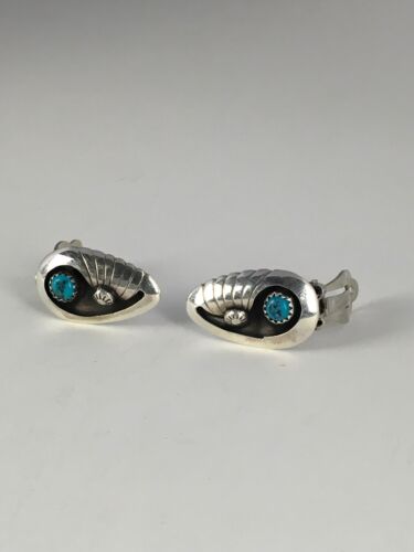 Navajo Blue Turquoise Clip-On Earrings | Sterling Silver | Authentic Native American Handmade | 8864
