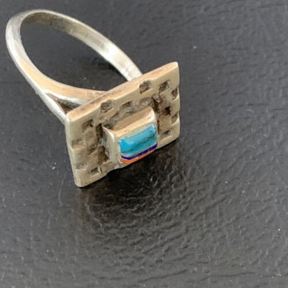 Native American Women's Navajo Green Turquoise Coral Inlay Ring | Sz 7.5 | 13159