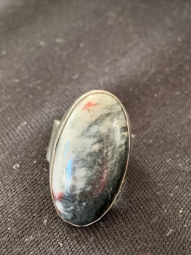 Southwestern Navajo Cinnabrite Ring | White Black | Sterling Silver | Sz 7.5 | 01561