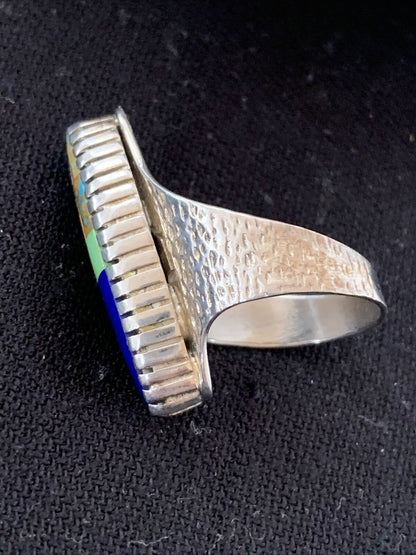 Native American Multi-Color Lapis Turquoise Inlay Ring | Sterling Silver | Sz 7 | 01469 - Masha USA